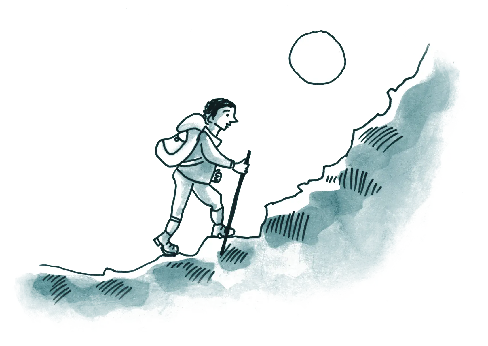 Ein Mann, der einen Berg besteigt.